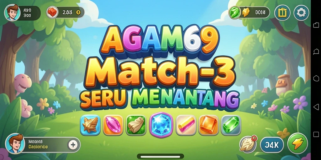 Tampilan gameplay AGAM69 dengan tantangan Match-3 yang seru.