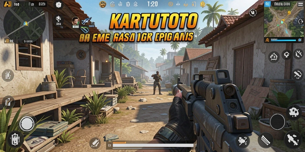 Tampilan gameplay seru dalam KARTUTOTO dengan aksi tembak-menembak.