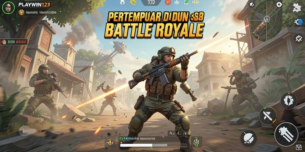 Screenshot gameplay intens dalam pertempuran Battle Royale.