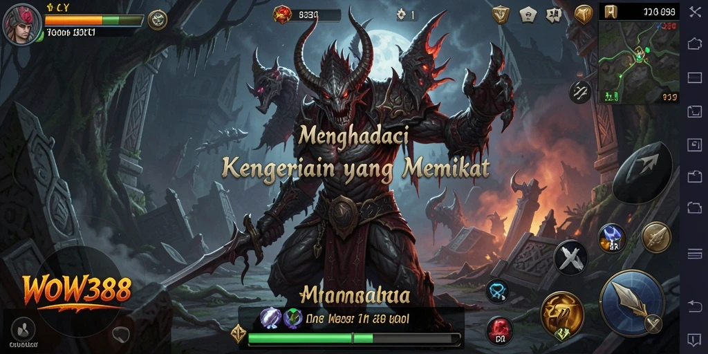 Tampilan gameplay WOW388 dengan suasana horor yang mengerikan.